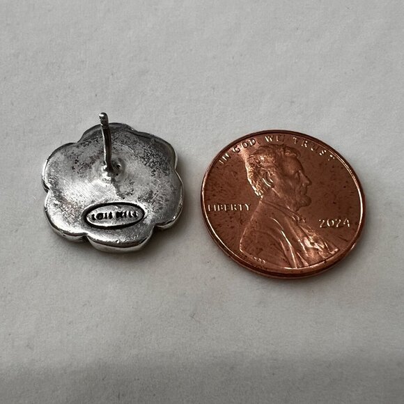 Lois Hill Sterling Silver Stud Post Earrings Oxidized Flower Paisley Vintage 925 - Picture 9 of 10